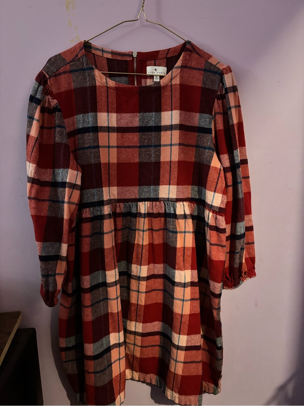 True Craft Red Plaid Long-Sleeve Womens Dress